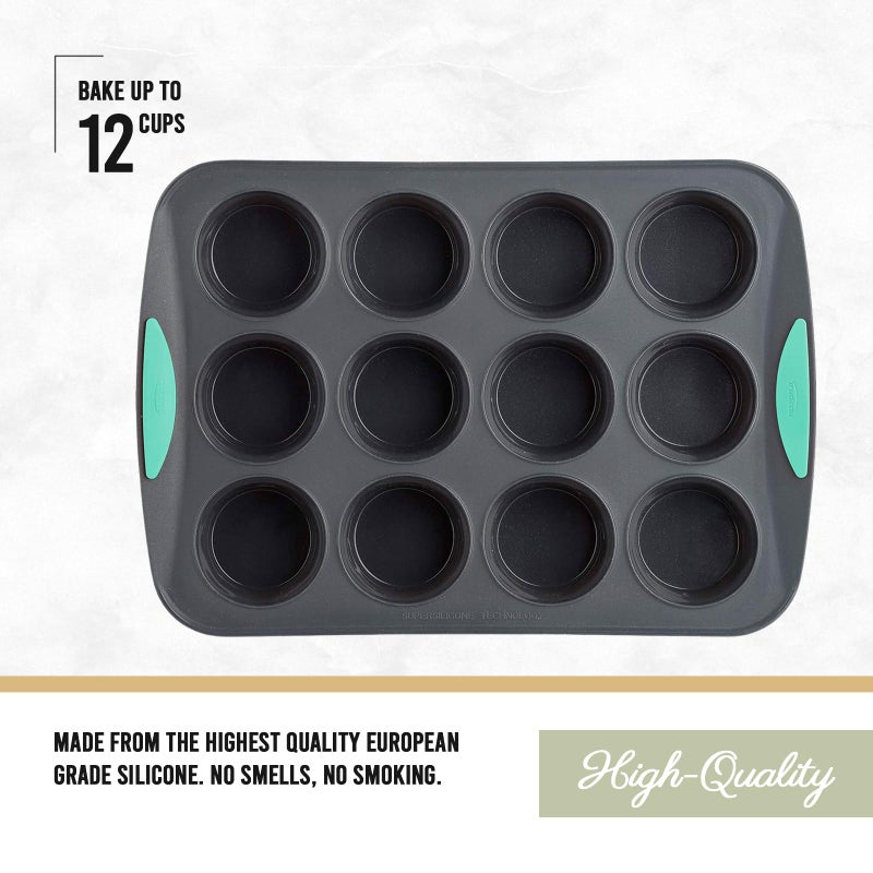 Trudeau Structure Silicone Muffin Pan â€“ 12 Cup, Flexible Silicone with Hard Lining to Hold Shape, Non-Stick, BPA-Free, Dishwasher Safe, Heat Resistant to 428Â°F â€“ Grey/Mint - Image 3